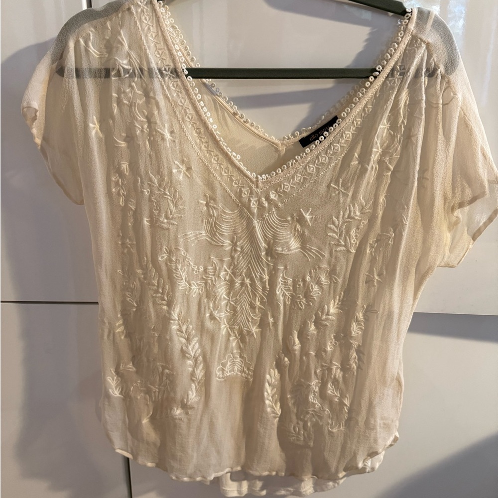 Embroidered Cream Silk Top